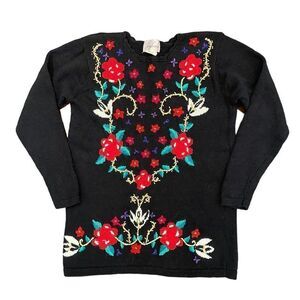 Vintage Jaclyn Smith Christmas Sweater Metallic Embroidered Beaded Women's M